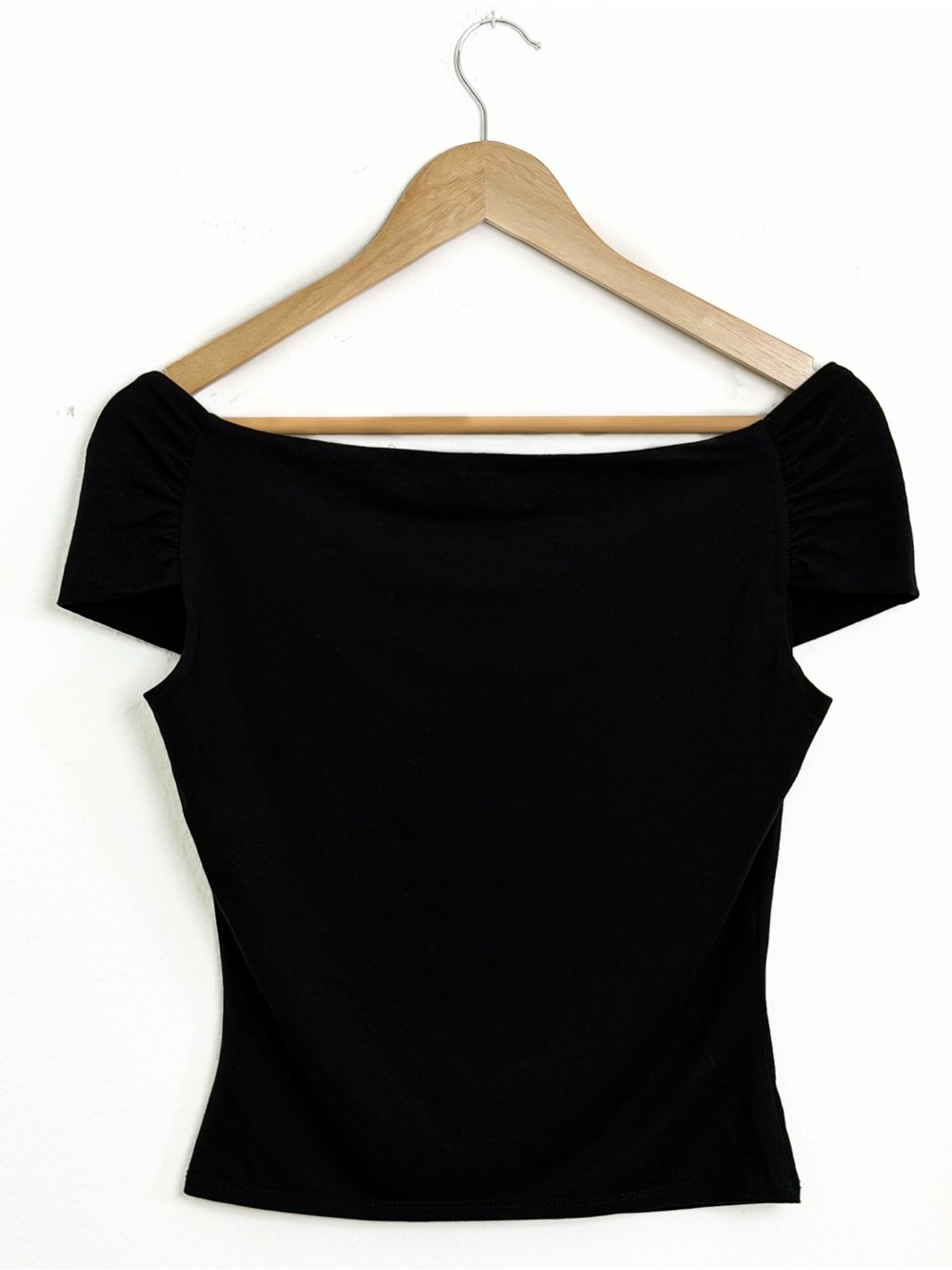 Reformation Black Off Shoulder Drape Top Soft Stretch Minimalist XS S - Picture 3 of 6